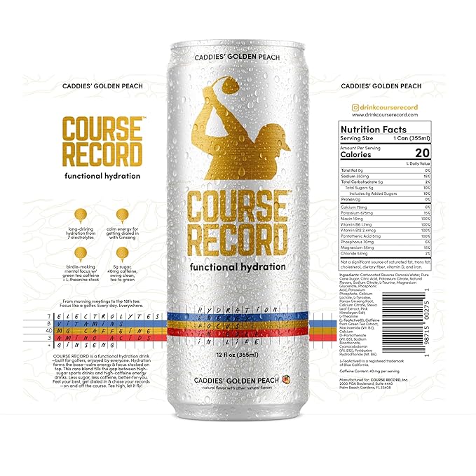Functional Hydration Drink for Golfers – COURSE RECORD Variety Pack – Electrolytes, Calm Energy & Focus – Healthy Sports Drink – 12-Pack (12oz Cans) – Low Sugar, Low Caffeine
