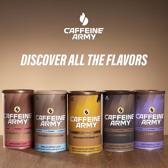 CAFFEINE ARMY White Chocolate Peanut | Comprehensive Functional Coffee with MCTs, CoQ10, Collagen and Adaptogens: Clean Energy + Supports Daily Attention, No Jitters or Crash (7.8 oz 22 Servings)