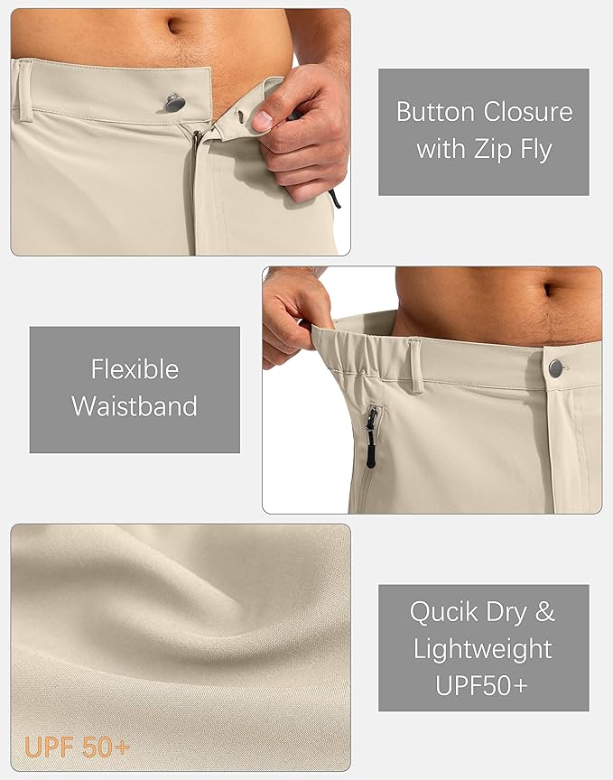 Pudolla Men's Hiking Cargo Shorts 9" Lightweight Outdoor Work Shorts for Men Travel Golf Camping Casual with 5 Zipper Pockets