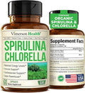 Organic Spirulina and Chlorella Capsules - Spirulina Capsules with Chlorella Powder for Immune, Antioxidant & Energy Support. Nutritious Super Green. Vegan & Non-GMO. Third Party Tested. 60 Caps