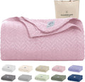 Cloud Scape Linen 100% Cotton Queen Size Blanket, Herringbone Pattern, Lightweight Summer Blanket,Best Gifts for Women, fits Full Size Bed, 92 x 92, Seashell Pink