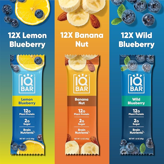IQBAR Brain and Body Plant Protein Bars - Fruit Lovers Variety - 36-Count Low Carb - Gluten Free, High Fiber, Vegan Snacks - Low Sugar Meal Replacement
