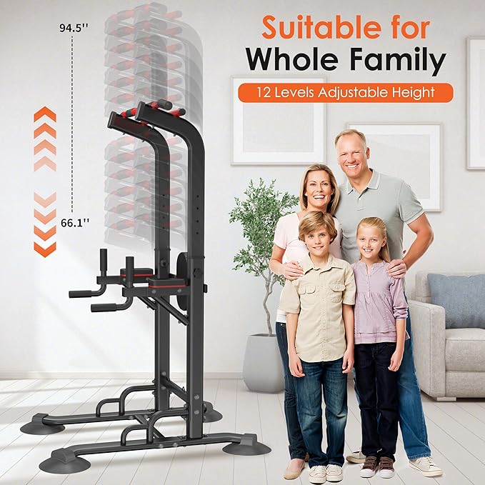 soges Power Tower Pull Up Bar Station, Dip Station for Home Gym, Height Adjustable Heavy Duty Strength Home Training Fitness Workout Equipment