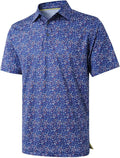 Men's Golf Polo Shirts Short Sleeve Striped Performance Moisture Wicking Dry Fit Golf Shirts for Men