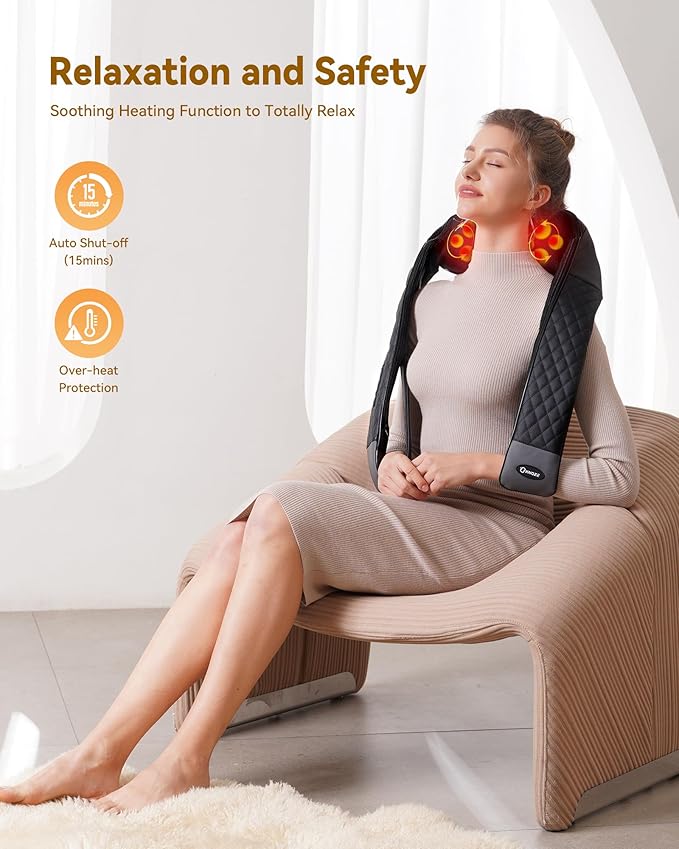 Shiatsu Neck and Shoulder Massager with Heat, Electric Deep Kneading Massage for Back, Shoulder, Leg, Body Muscle Pain Relief, Gift for Women Men Mom Dad, NOT Cordless, (with Leather Handbag)