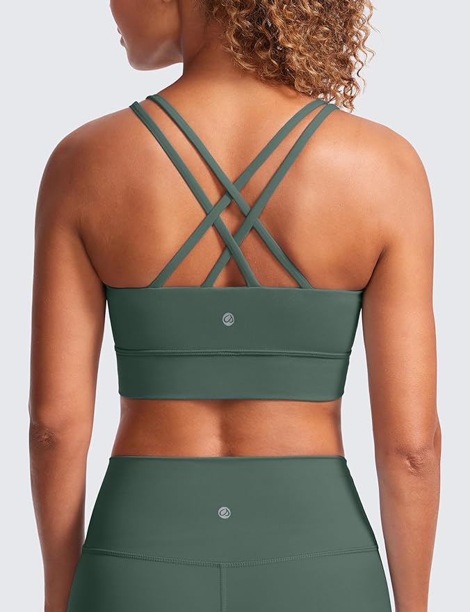 CRZ YOGA Softness Mold Womens Butterluxe Strappy Longline Sports Bra - Double Spaghetti Strap Workout Yoga Crop Top Athletic