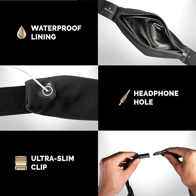 Back Bay Slim Running Belt for Women & Men [Fits ALL Phones], Runners Fanny Pack for Men, Money Belt, Running Gear Gift, Waist Bag Workout Gear, iPhone Runner's Phone Holder Waist Pack