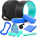 Yoga Wheel Set, Wheel Foam Roller with Back Cracker Roller for Pain Relief & Deep Tissue Massage and Stretching 500lbs Capacity, Trigger Point Therapy Massage Ball, Yoga Blocks 2 Pack with Strap