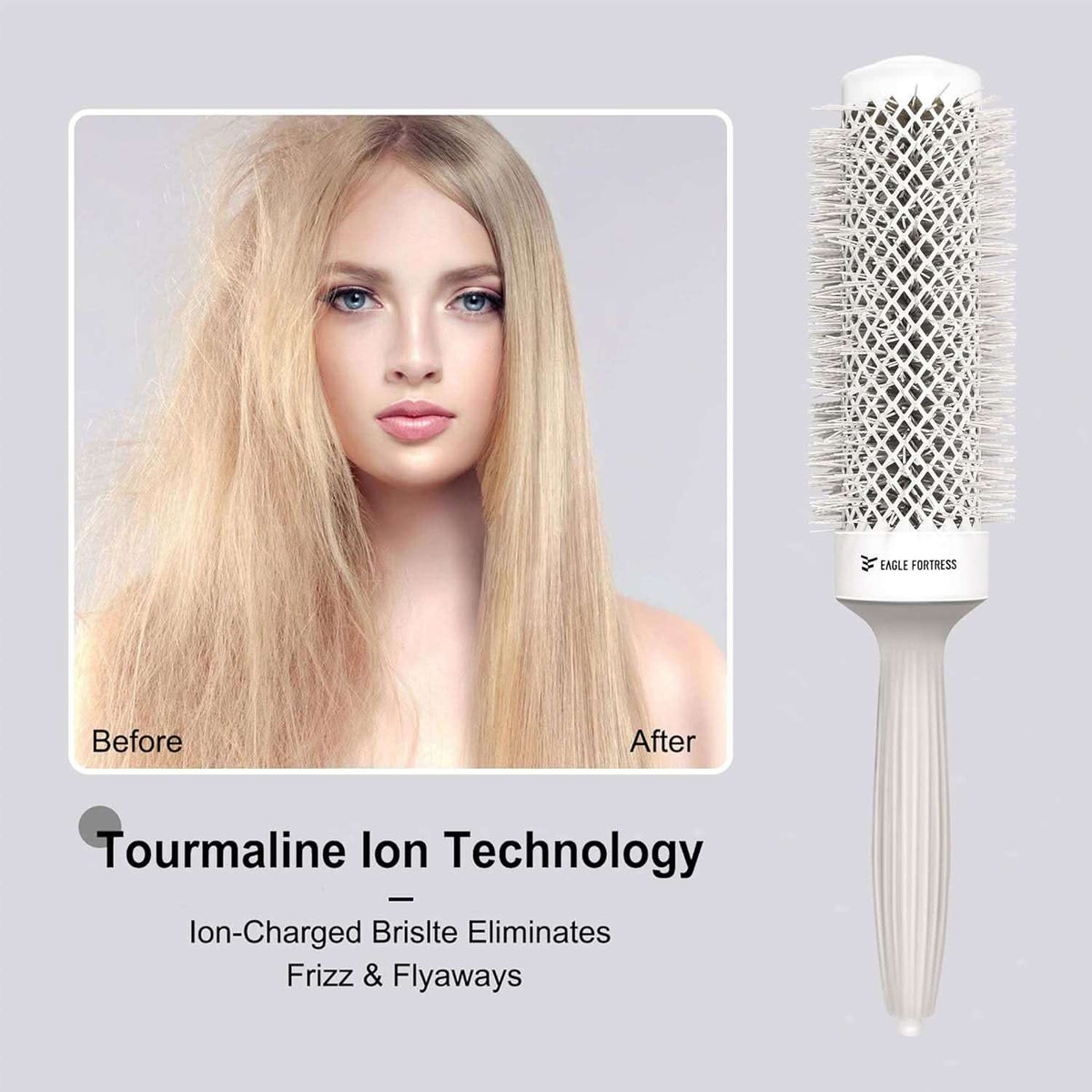 Eagle Fortress XL Ceramic + Ionic Round Hair Brush 1.69 in - Grey
