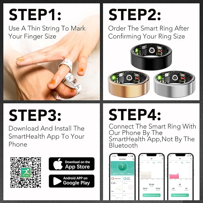 Smart Health Ring for Women Men Fitness Tracker with Heart Rate, Blood Oxygen, Blood Pressure, Sleep Monitoring, Step Counting, IP68 Waterproof for iPhone and Android, No Subscription Fee, Gold 7