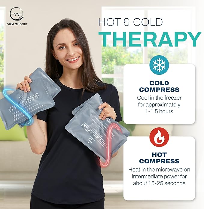 Reusable Ice Packs for Injuries - (10" x 6") Soft Ice Pack with 1 Sided Velvet Soft Fleece Fabric, Flexible Hot and Cold Gel Ice Pack Set, Grey, Pack of 4