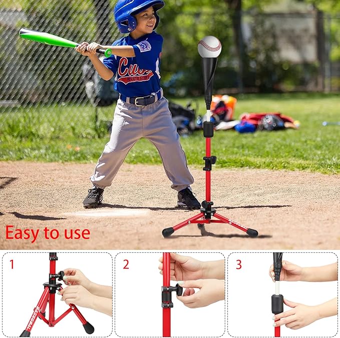 Baseball Tee for Kids,Batting Tee,Softball Tee,Youth Hitting Tee,Teeball Tee,Travel Tee,Easy Adjustable Height