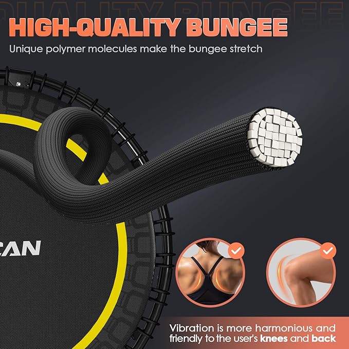 BCAN 40"/48" Rebounder Trampoline for Adult, 450/550LBS Fitness Trampoline with Bungees, Adjustable Handle, Stable & Quiet, Indoor Outdoor, Whole-Body Workout & Relaxation at Home for Women/Men