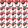 48 Pcs Digital Stopwatch Timer Plastic Whistle Bulk for Sports Coaches Referee Waterproof Watch Timer Whistle with Lanyard Multi Function Electronic Fitness Date Alarm (Red)