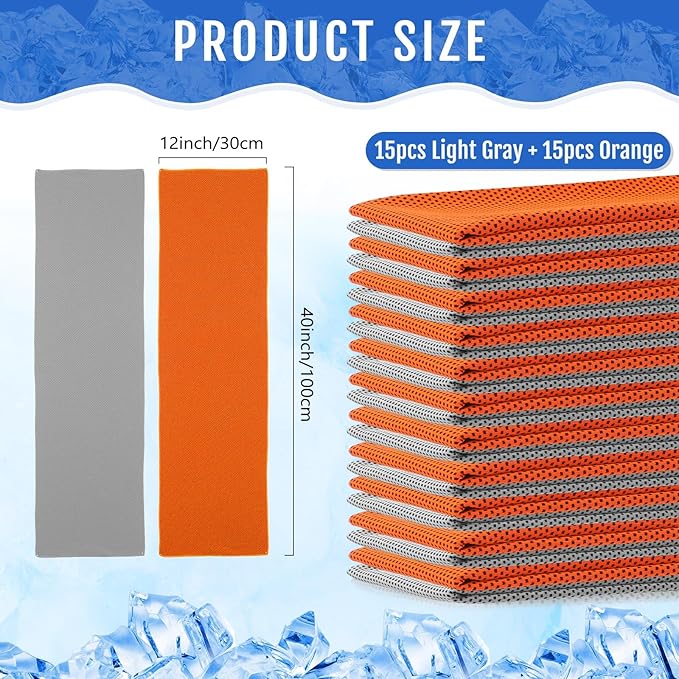 Hosuly 30 Pack Cooling Towels, 40"x12" Ice Breathable Soft Chilly Sweat Rag Microfiber Workout Rags for Gym Cooling Towels for Neck and Face for Yoga Golf Sport Running