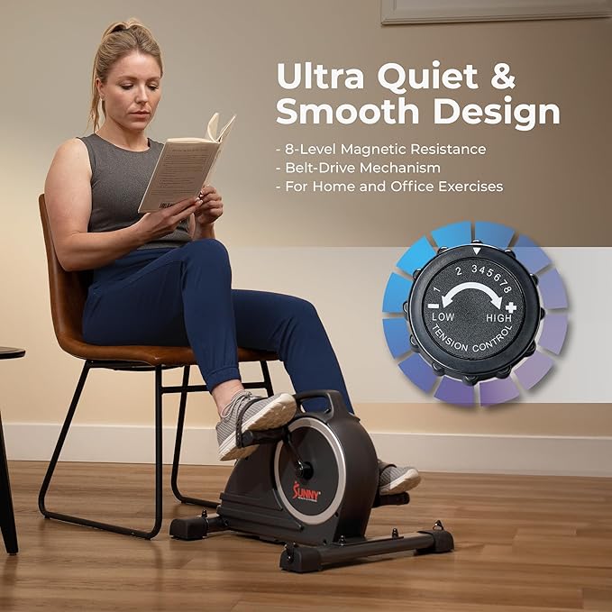 Sunny Health & Fitness Dual Function Under-Desk Bike Trainer, Mini Exercise Machine for Senior Training, Arm/Leg Cardio Cycle Workout, Optional Magnetic, Motorized w/Free SunnyFit App Connection