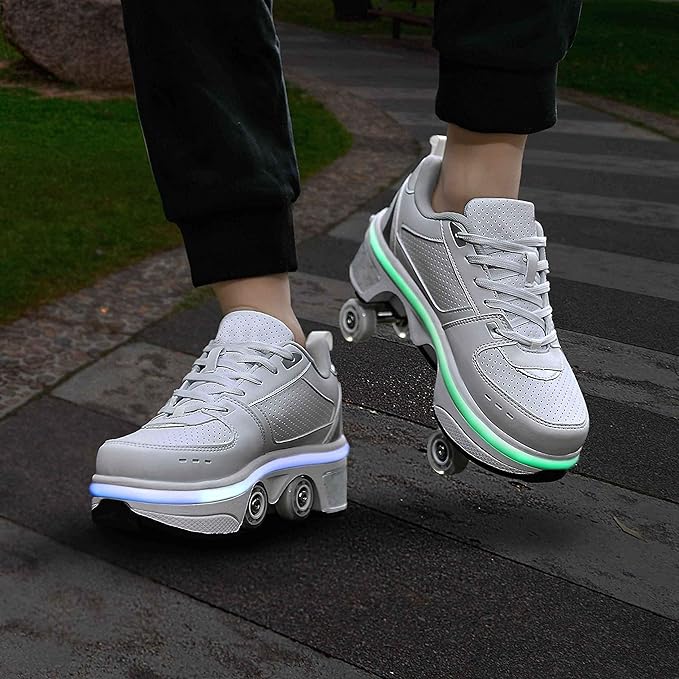 Double-Row Deform Wheel Automatic Walking Shoes Invisible Deformation Roller Skate 2 in 1 Removable Pulley Skates Skating Parkour