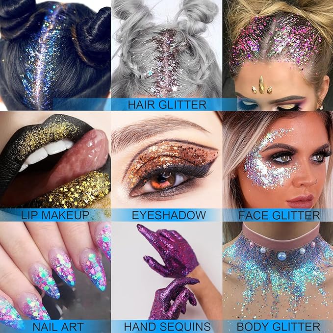 Holographic Face Glitter Gel Body Shimmer Makeup for for Hair, Face, Clavicle, Arm, Nail, Eyeshadow, Long Lasting Waterproof Mermaid Sequins Party Glitter for Rave Festival, 1.35oz (Garnet Red #14)