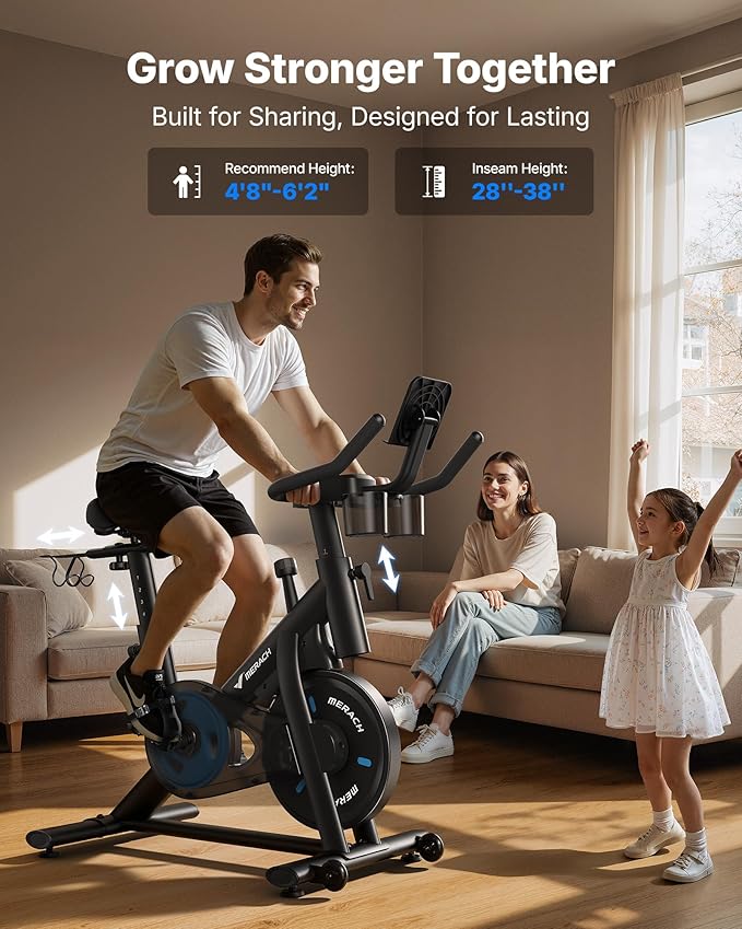 MERACH Exercise Bike, Brake Pad Stationary Bike with Exclusive App, Low Noise Indoor Cycling Bike with 300lbs Weight Capacity, Tablet Mount and Fitness Courses for Weight Loss
