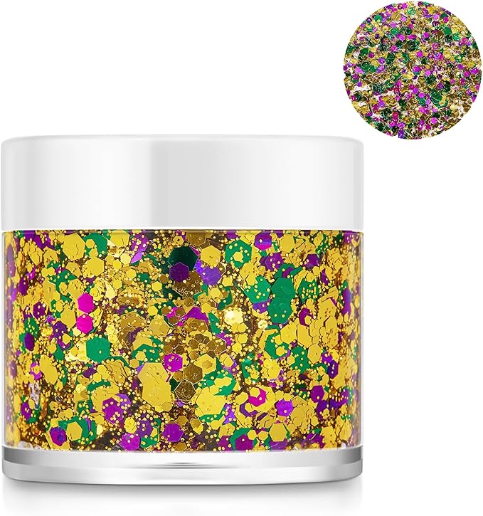Mardi Gras Accessories Gold Face Glitter,Green Purple Gold Mixed Holographic Body Glitter Glitter,Festival Sequins for Face and Body, New Orleans Decorative Carnival Decorations