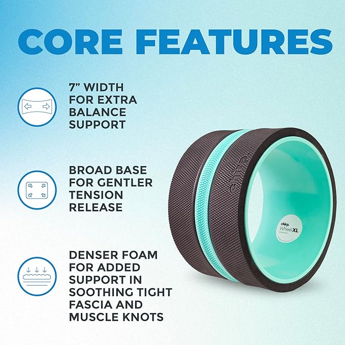 Chirp Wheel XL - Super Comfort Back Massage Roller - Wider Back Stretcher & Cracking Device, Plush Cushion, Enhanced Stability, Spinal Protection, Point Pressure | High Density Foam, Up to 500 lbs