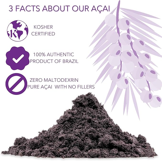 Slofoodgroup Freeze Dried Açaí Powder - Pure Acai Powder from Brazil (.5 Lb/8 oz Açaí), Acai Fruit Powder