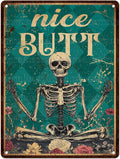 Skeleton Decor Tin Sign Retro Funny Skeleton Metal Sign for Bedroom Cafe Home Coffee Kitchen Bathroom Funny Wall Decor Art 12 * 16inch