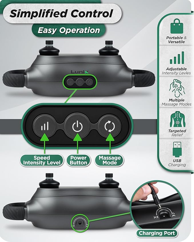 Lunix LX26 2-Head Professional Deep Tissue Massage Gun, Chiropractic Massager, Body Sport Vibrating Back Massager Machine for Pain Relief