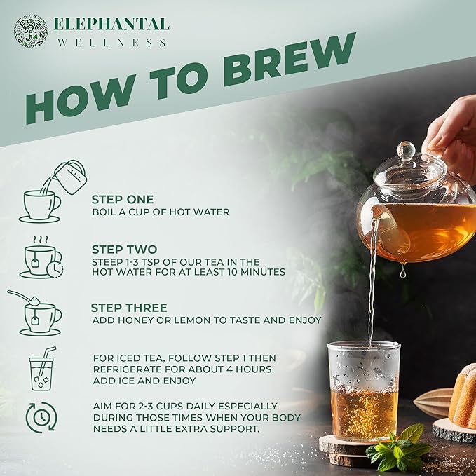 Elephantal Wellness Premium Skin Herbal Tea | Radiance & Clarity Support with Burdock, Dandelion, Calendula & Lavender | Non-GMO, Caffeine-Free, Handmade Loose Leaf Blend, 2oz Loose Leaf, 20 Servings