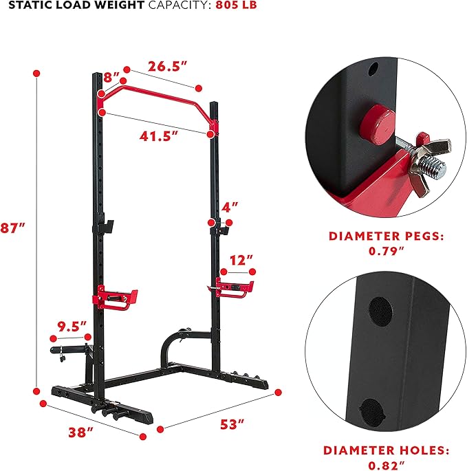 Sunny Health & Fitness Multifunctional Strength Training Home Gym – Complete Workout Equipment with Training Attachments, Optional Squat Stand, Power Rack Cage, Adjustable Incline Bench