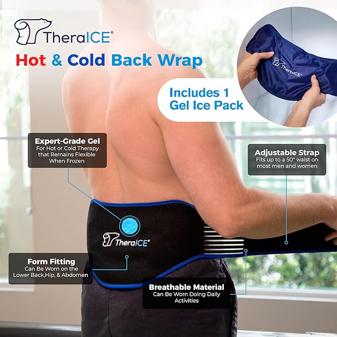 TheraICE Ice Pack for Back Pain Relief | Reusable Lower Back Wrap for Hot or Cold Therapy | Relief for Lower Lumbar, Sciatic Nerve, Herniated or Degenerative Disc, Coccyx, Tailbone Pain