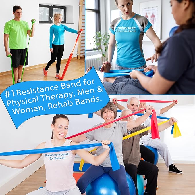 Resistance Bands Professional 8,16, 25, 50 Yards Bulk Rolls. Latex-Free Elastic Physical Therapy Band. No Scent, No Powder - Perfect for Home Exercise, Yoga, Pilates, Gym, Rehab, Workout