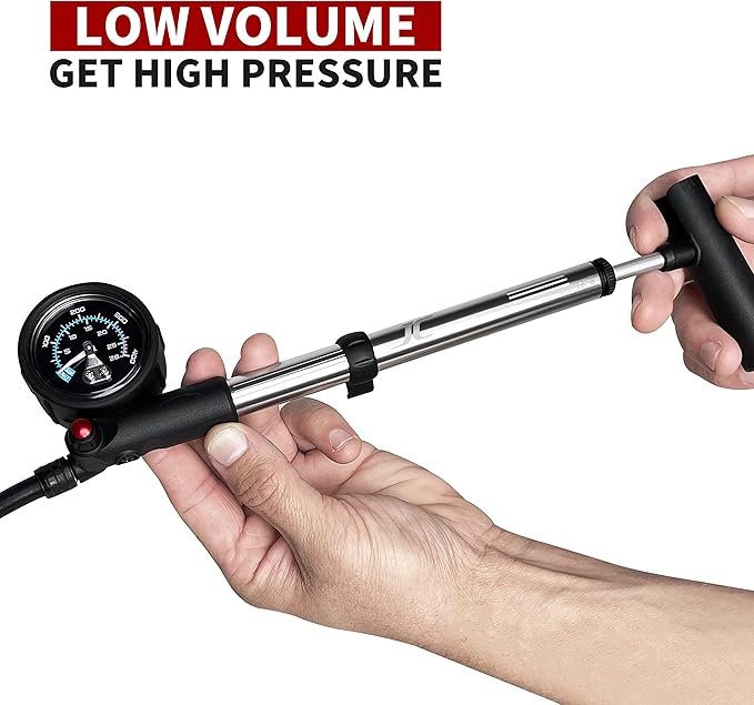 BV Mini Bike Pump Portable Frame Pump, Shock Pump for Bike Shock, Air Ball Pump Inflator with Ball Pump Needles, Mini Pump Fits Presta & Schrader- Smart Valve