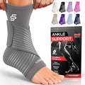 Sleeve Stars Ankle Brace for Women & Men, Ankle Wrap for Sprained Ankle, Compression Sleeve for Plantar Fasciitis Relief, Easy Customizable Support: w/Removable Strap (Single/L:12"-13"/Gray)