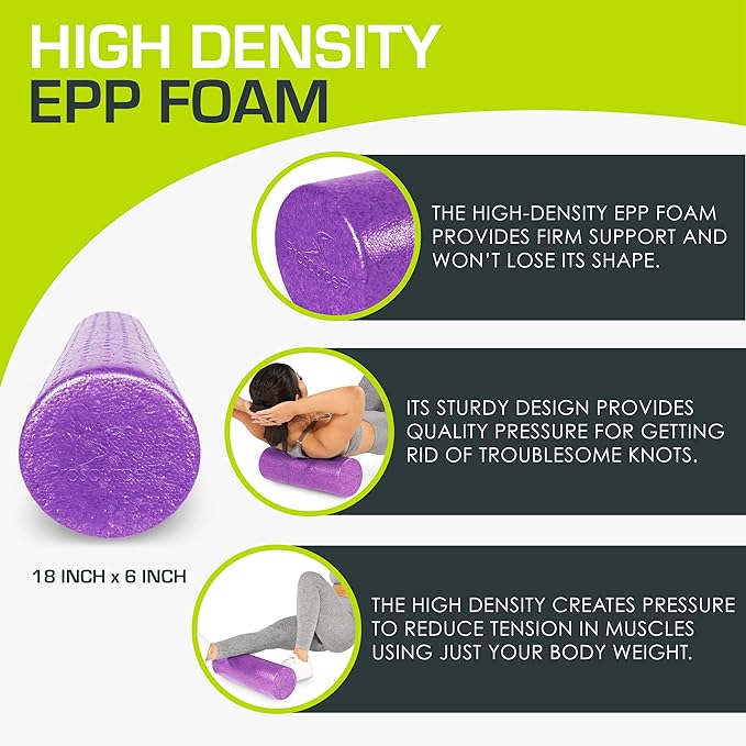 ProsourceFit High Density Foam Rollers 18 to 36 - inches Long, Firm Full Body Athletic Massage Tool for Back Stretching, Yoga, Pilates, Post Workout Muscle Recuperation