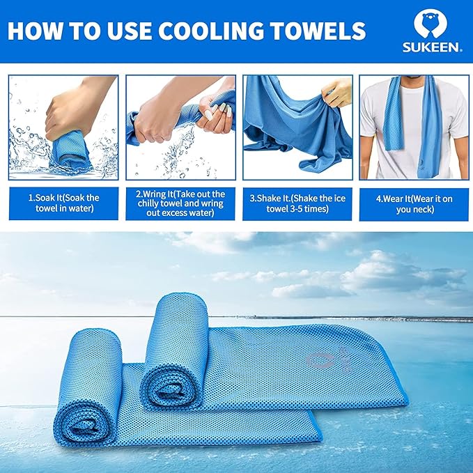 Sukeen 12 Pack Cooling Sports Towel Bulk (40"x12"), Quick-Drying Neck Cooling Wraps, Soft & Breathable Microfiber Ice Towel for Athletes, Sports Fitness Enthusiasts in Gym, Workers in Outdoor Summer