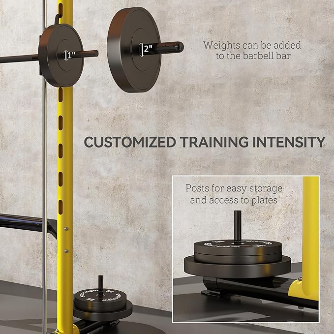 Soozier Squat Rack with Pull-Up Bar, Adjustable Power Rack with Barbell Bar, Multi-Functional Bench Press Rack for Home Gym Strength Training
