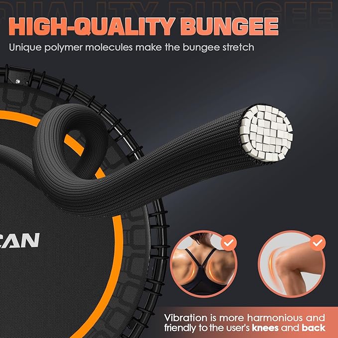 BCAN 40"/48" Rebounder Trampoline for Adult, 450/550LBS Fitness Trampoline with Bungees, Adjustable Handle, Stable & Quiet, Indoor Outdoor, Whole-Body Workout & Relaxation at Home for Women/Men