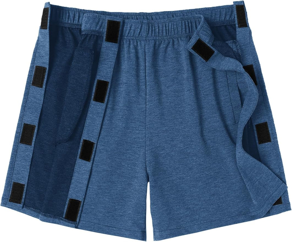 Deyeek Unisex Tear Away Shorts Snap On Athletic Cotton Shorts Post Knee Surgery Recovery Hip Replacement Pants with Pockets