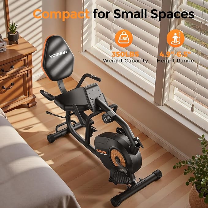 YOSUDA Recumbent Exercise Bike for Home，Magnetic Staionary Bike for Seniors/Adults with Adjustable Seat, 350LB Capacity, 16-level Resistance, LCD Monitor & Pulse Sensors