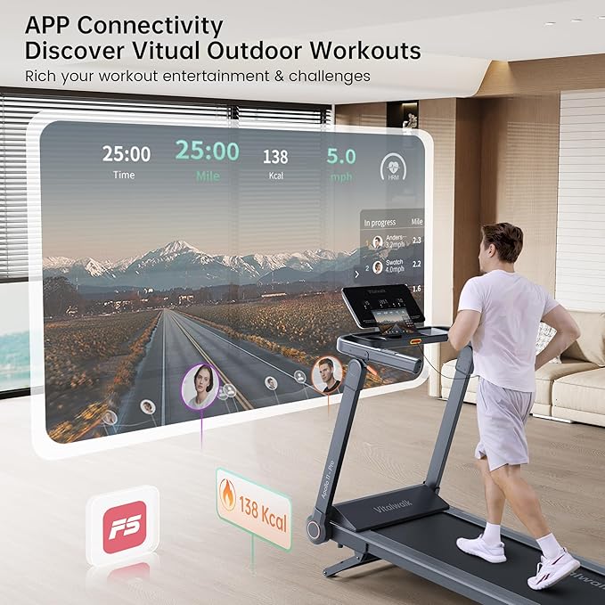 Foldable Treadmill with 15% Auto Incline & 10MPH - Commercial 3.5HP Brushless Quiet, 18"x48" Wide Running Deck, Walking Pad Treadmill for Home Gym Office, 350lbs Capacity, APP - No Installation