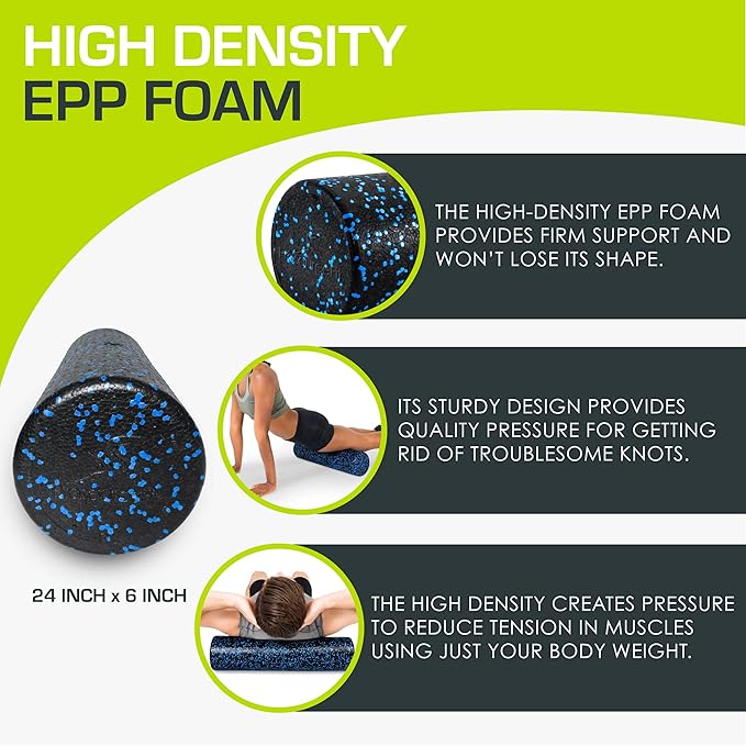 ProsourceFit High Density Foam Rollers 18 to 36 - inches Long, Firm Full Body Athletic Massage Tool for Back Stretching, Yoga, Pilates, Post Workout Muscle Recuperation