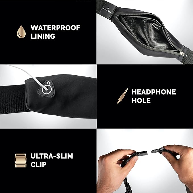 Back Bay Slim Running Belt for Women & Men [Fits ALL Phones], Runners Fanny Pack for Men, Money Belt, Running Gear Gift, Waist Bag Workout Gear, iPhone Runner's Phone Holder Waist Pack
