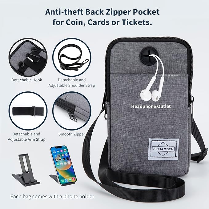 Cell Phone Purse Waist Pack Bag Travel Crossbody Bag Wristband Sport Armband Wallet with Removable Shoulder Strap (Dark Grey)