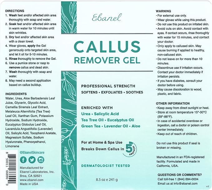 Ebanel Set of Professional Callus Remover for Feet, and Urea Cream 40% Plus Salicylic Acid 2%, Heel Foot Callus Remover Gel Exfoliator Dead Skin Cuticle Removal Toenail Softener Keratolytic Pedicure
