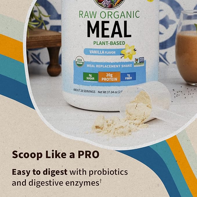Garden of Life Meal Replacement Shakes, Raw Organic, Vanilla Protein Powder with Plant Based Pea Protein, Sprouts, Greens, Probiotics, Dairy Free 14 Servings