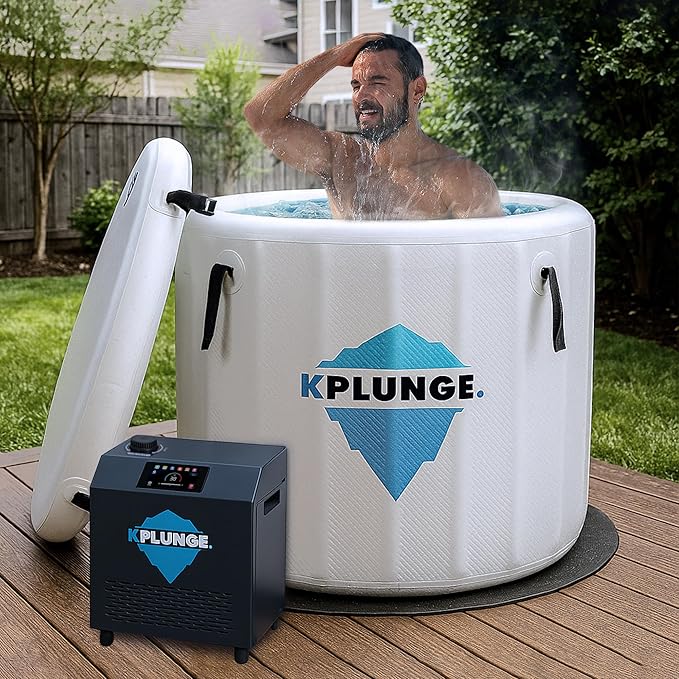 Arctic Fox 39" 1-Person Inflatable Cold Plunge Ice Bath or Hot Tub with 1 HP Chiller and Heater, PVC Insulated Lid, Hand Pump, Repair Kit, 88-Gallon Capacity, Indoor/Outdoor Tub – Gray