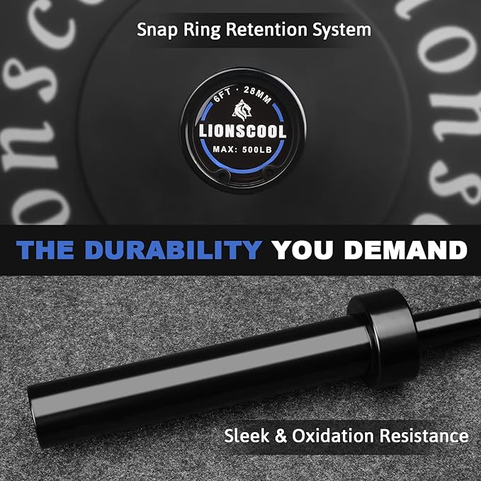 LIONSCOOL Premium 4ft/4.9ft/6ft Barbell for Strength Training and Olympic Weightlifting, 2 Inch Bar for Squats, Curls, Deadlifts, Presses, Hip Thrusts, 350lbs/500lbs/700lbs Weight Capacity