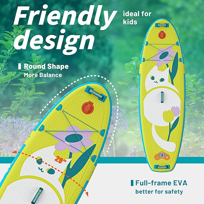 Joy 8'×29"/11'×35" Inflatable Paddle Board for Kids, One-Stop Premium SUP Accessories, Stand Up Paddle Board for More Balance, Tailored Fins for More Fun