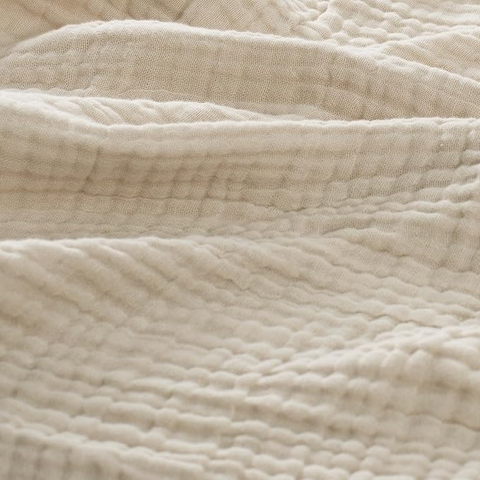 Carriediosa 100% Cotton Muslin Throw Blanket 90" X 90" Queen Size，4-Layers Summer Gauze Throws for Bed Couch，Soft Lightweight Breathable Linen Blankets Bedspread for Adults All Season，Khaki